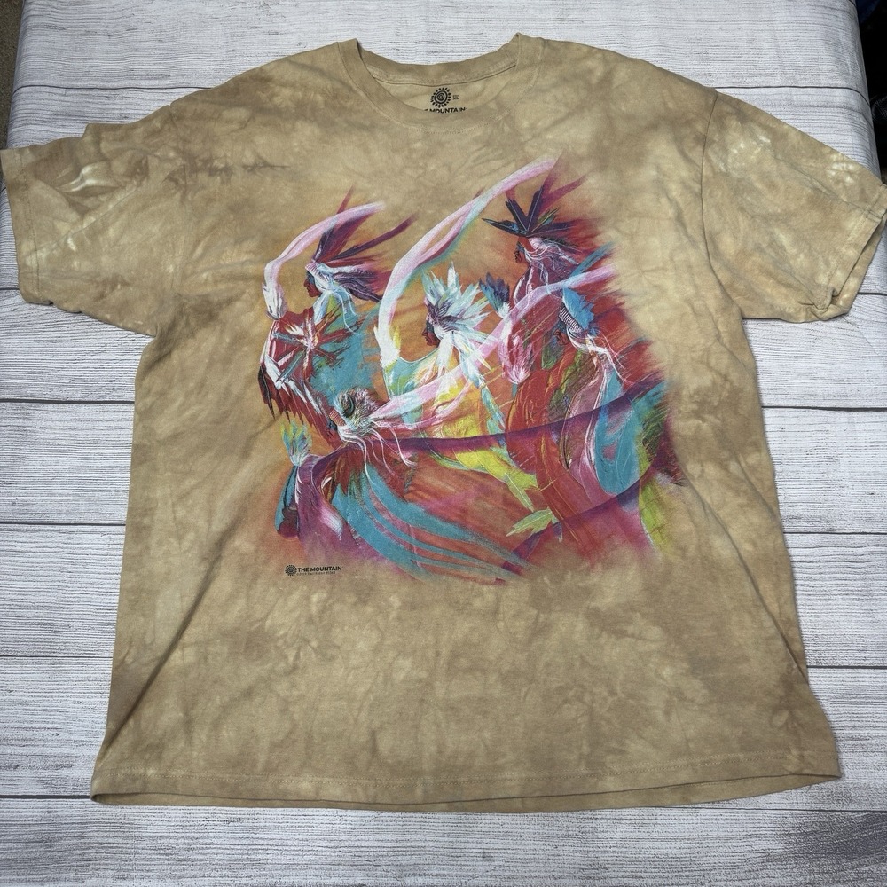 The Mountain Size XL‎ Brown Tan Tie-Dye Rainbow Dance Native American T-Shirt